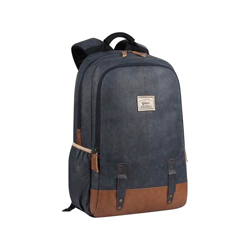 Gear Classic 18"/20L Faux Leather Water Resistant Anti Theft Laptop Bag | Office Backpack | Travel Backpack | Casual Backpack for Men/Women (Navy - Tan)