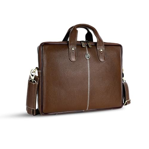 HAMMONDS FLYCATCHER Men Genuine Leather Office Bag - Laptop Bag - Padded Laptop Compartment, Fits 14 Inch Laptop - Adjustable Strap, 1 Year Warranty - Office, Travel, Daily Use - Brushwood, Brown