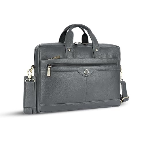 HAMMONDS FLYCATCHER Genuine Leather Office Bag for Men - 15.6 Inch Laptop Bag for Men, Adjustable Strap, Multi Compartments - Ideal for Office, Travel, Daily Use - 1 Year Warranty - Grey