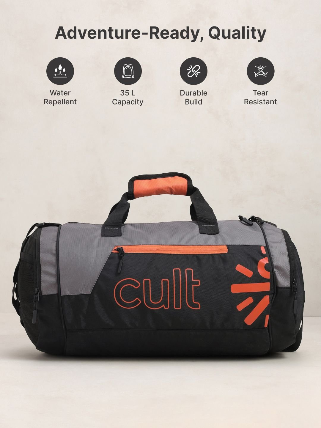 CULT Grey & Orange Printed Duffel Bag With Shoe Compartment - Image 3