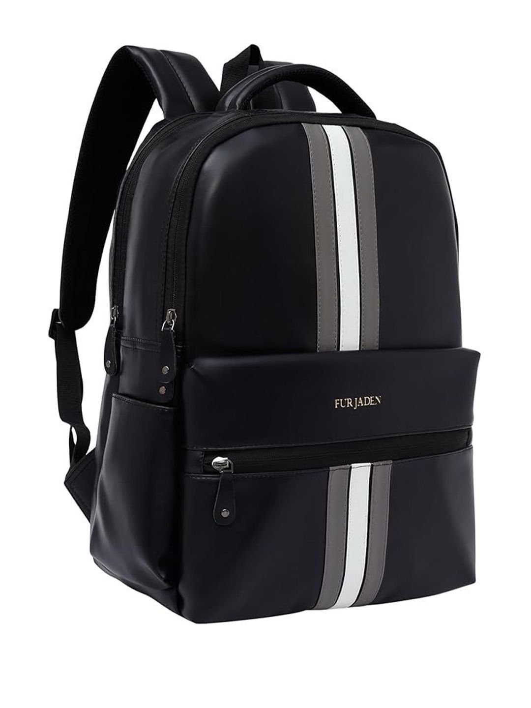 FUR JADEN Unisex Striped Laptop Backpack With Premium & Durable Vegan Leather - 20L - Image 2