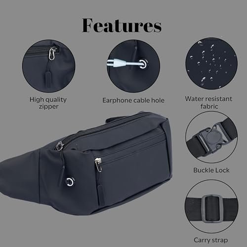 PRANIJ Waist Pack Bag Fanny Pack for Men & Women with Adjustable Strap for Outdoors Workout Traveling Casual Hands-Free Wallets Running Hiking Cycling (Black) - Image 4