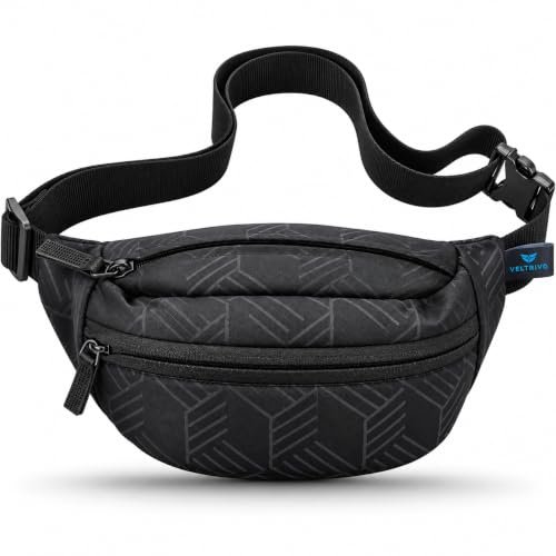 Crossbody Waist Bag for Woman & Fanny Bag for Men | Cross Bag for Women & Fanny Bag for Women | Trekking Bag -Multi-Way Carry | Water-Resistant Fabric | Anti-Theft Pocket-Black