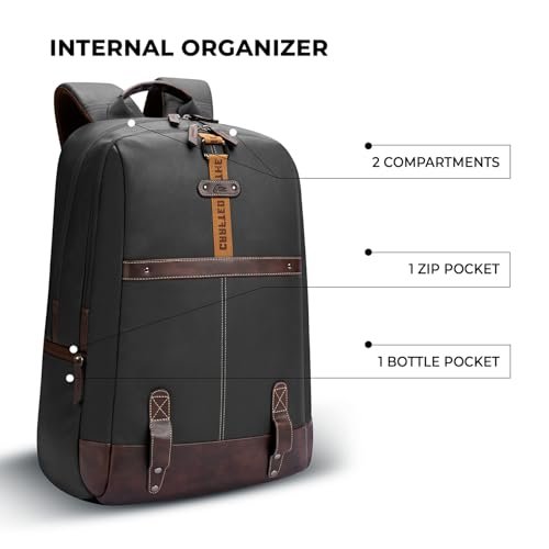 Gear Classic 4 19"/31L Medium Faux Leather Water Resistant Anti Theft Laptop Backpack | Casual Backpack | Daypack | Travel Backpack | College Bag For Men/Women (Black - Brown) - Image 4