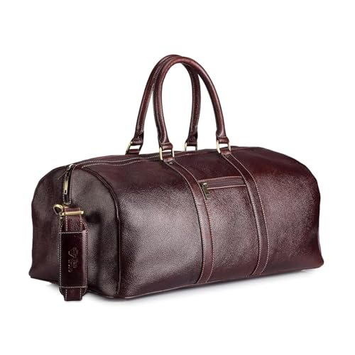 Full Grain Genuine Leather Travel Duffel Bag 55L Premium Weekender Bag for Men Leather Overnight Bag with Shoulder Strap Travel Luggage (Brown)