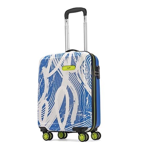 Skybags Stroke Printed Cabin Size Hard Case Trolley Bag, Blue-White | Lightweight, Stylish, 8-Wheels, Polypropylene+ABS Case, Combination Lock, Compact Travel Luggage, 5-Year Global Warranty