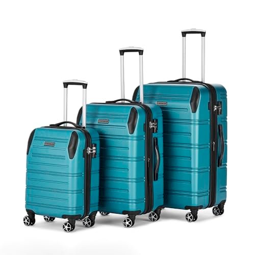 WENGER Static Pro, Swiss Designed 3 Pc Luggage Set | Carry-On, Medium and Large Hardside Luggage (33L + 67L + 106L Capacity) | TSA Lock | Teal, Travel Luggage Bag for Business & Leisure, 612060