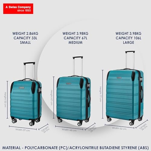 WENGER Static Pro, Swiss Designed 3 Pc Luggage Set | Carry-On, Medium and Large Hardside Luggage (33L + 67L + 106L Capacity) | TSA Lock | Teal, Travel Luggage Bag for Business & Leisure, 612060 - Image 2
