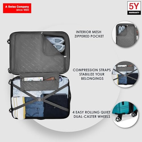 WENGER Static Pro, Swiss Designed 3 Pc Luggage Set | Carry-On, Medium and Large Hardside Luggage (33L + 67L + 106L Capacity) | TSA Lock | Teal, Travel Luggage Bag for Business & Leisure, 612060 - Image 4