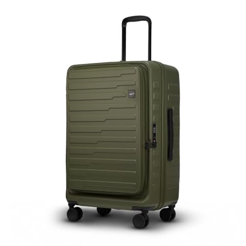 F Gear Sedona Medium 65cm German Polycarbonate Hard Luggage|8 Japanese Hinomoto Silent Wheels |Expandable Check-in Front Opening Suitcase for Travel| Anti-Theft Zipper, TSA 007 Lock (Army Green)