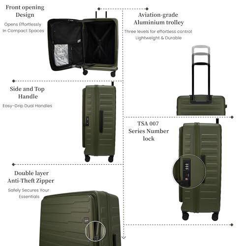 F Gear Sedona Medium 65cm German Polycarbonate Hard Luggage|8 Japanese Hinomoto Silent Wheels |Expandable Check-in Front Opening Suitcase for Travel| Anti-Theft Zipper, TSA 007 Lock (Army Green) - Image 4