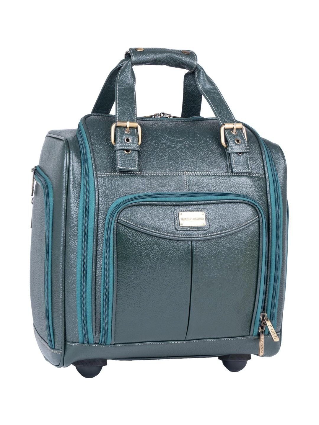 BRAND LEATHER Genuine Leather Underseat Carry-On Rolling Travel Luggage Trolley Bag