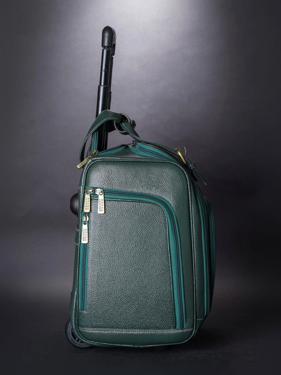 BRAND LEATHER Genuine Leather Underseat Carry-On Rolling Travel Luggage Trolley Bag - Image 3
