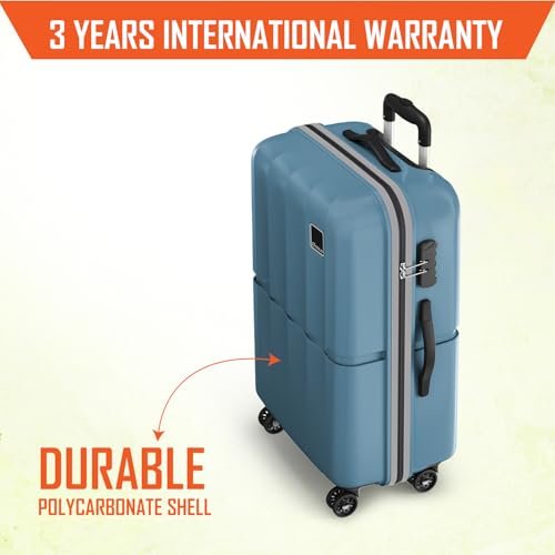 Safari Genius Theo 8 Wheels Set of 3 (Cabin + Medium + Large) Trolley Bags, Hard Case Polycarbonate, 360 Degree Wheeling Luggage, Suitcase for Travel, Trolley Bags for Travel, Pearl Blue - Image 2