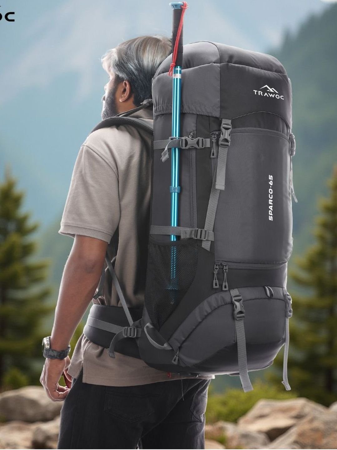 TRAWOC SPARCO Men Brand Logo Printed Waterproof Large Hiking Travel Rucksack - Image 4