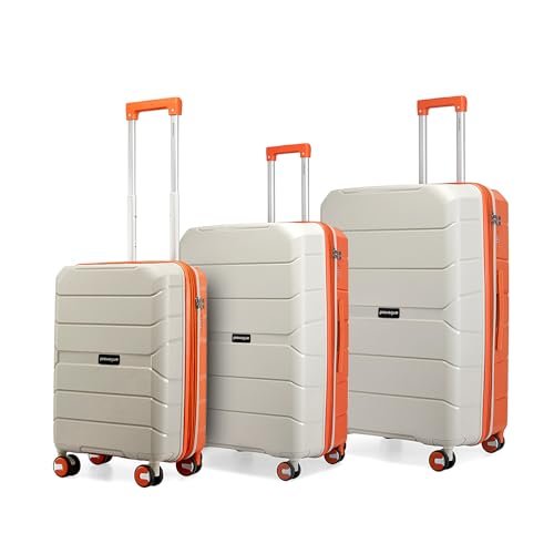 Provogue Cascade Hard-Sided PP Trolley Bag Set of 3 | Expandable Space with 8 Wheels Trolley Bags for Travel |Lightweight with Combination Lock|5 Year Warranty (Timberwolf Grey/Burnt Orange)