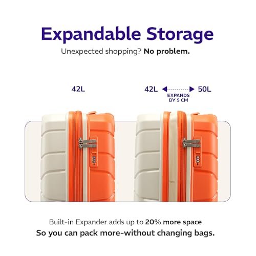 Provogue Cascade Hard-Sided PP Trolley Bag Set of 3 | Expandable Space with 8 Wheels Trolley Bags for Travel |Lightweight with Combination Lock|5 Year Warranty (Timberwolf Grey/Burnt Orange) - Image 4