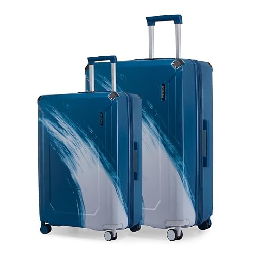 Provogue Wave Hard-Sided PC Trolley Bag Set of 2 | Expandable Space with 8 Wheels Trolley Bags for Travel | Lightweight with TSA Lock | 3 Year Warranty (Admiral Blue)