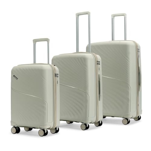 Meridian Set of 3 Trolley Bags Cabin + Medium + Large Polypropylene Hard Suitcase, 8 Spinner Wheels, 2-Pocket Convipack, Recessed Number Lock Ghost Grey/Limestone Grey