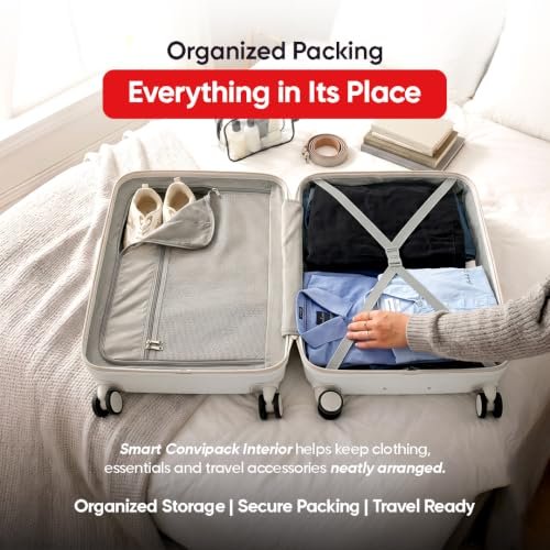 Meridian Set of 3 Trolley Bags Cabin + Medium + Large Polypropylene Hard Suitcase, 8 Spinner Wheels, 2-Pocket Convipack, Recessed Number Lock Ghost Grey/Limestone Grey - Image 3
