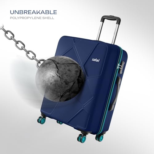 Safari Polypropylene Spinner Pentagon Pro 8 Wheels Set Of 3 (Cabin + Medium + Large) Trolley Bags, Hard Case, 360º Wheeling Luggage, Suitcase For Travel, Navy, 55, 65, 75 cm - Image 2