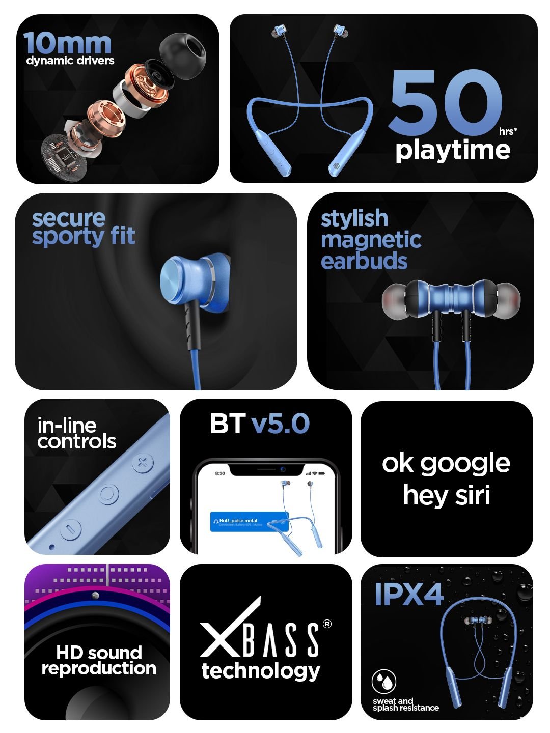 Nu Republic Nu Republic Pulse Metal Wireless Neckband with Upto 50 hours Playtime, ENC, Dual Pairing - Image 3