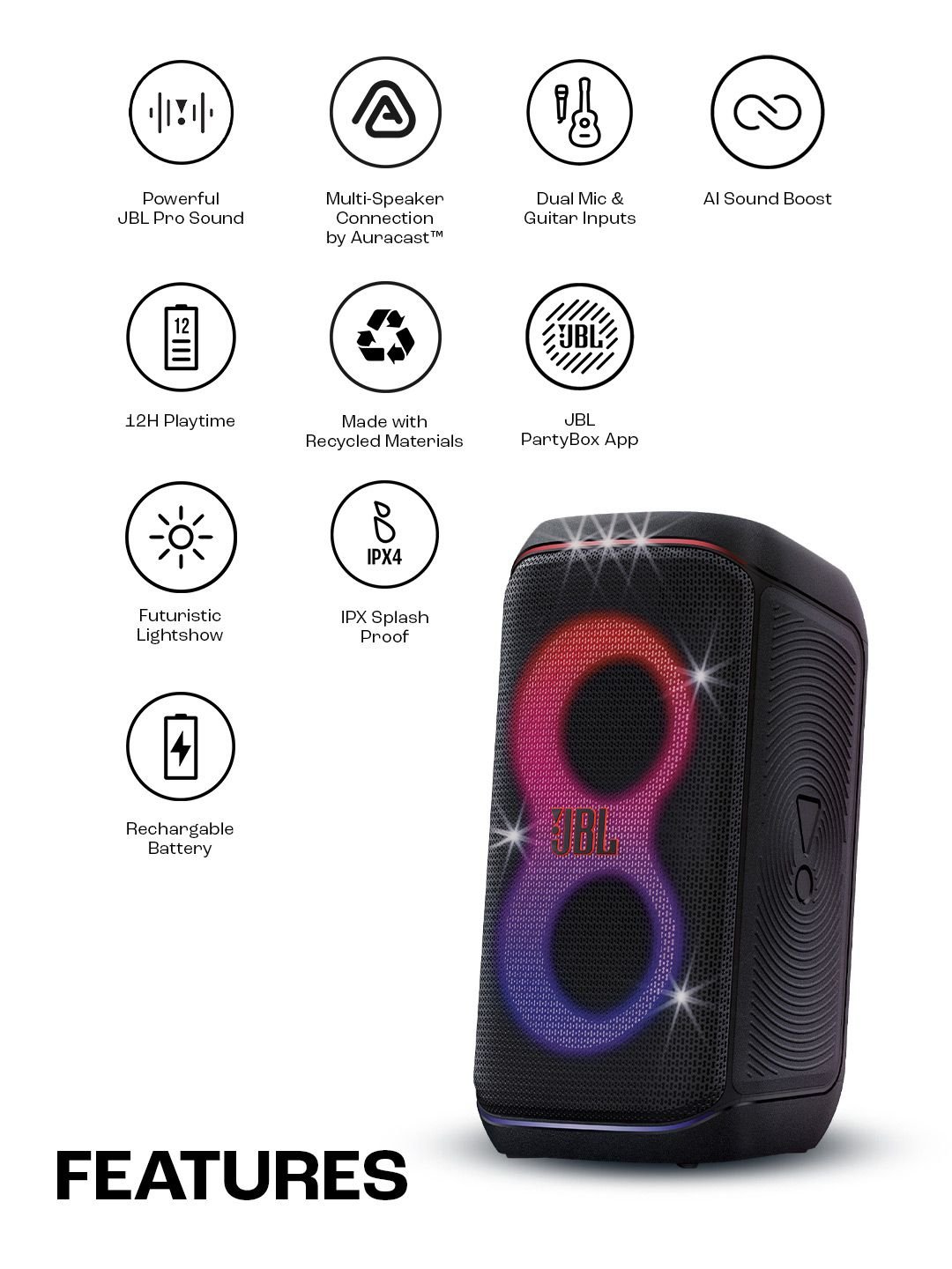 JBL Black Partybox Club 120 Wireless Bluetooth Party Speaker-160W - Image 2