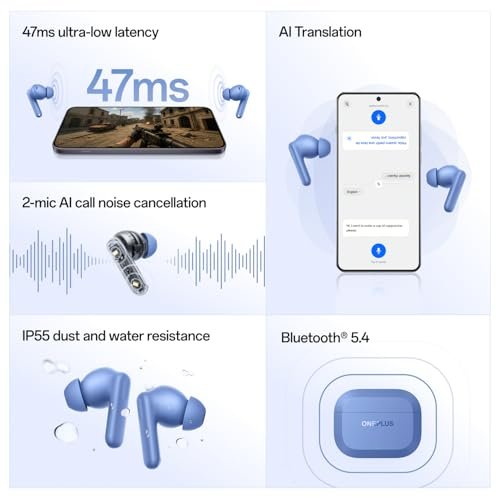 OnePlus Nord Buds 3r TWS Earbuds up to 54 Hours Playback, 2-mic Clear Calls, 3D Spatial Audio, AI Translation, 12.4mm Drivers, Dual-Device Connectivity, 47ms Low Latency - Aura Blue - Image 3