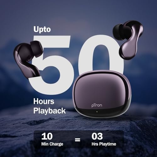 pTron Bassbuds Tango in-Ear TWS Ear Buds w/Custom EQ, 50hrs Playtime, Pristine Sound, Dual Mic, TruTalk ENC Calls, Mobile App,Wireless Bluetooth V6.0,Touch Controls,Type-C Charging, IPX5 (Nexua Black) - Image 4