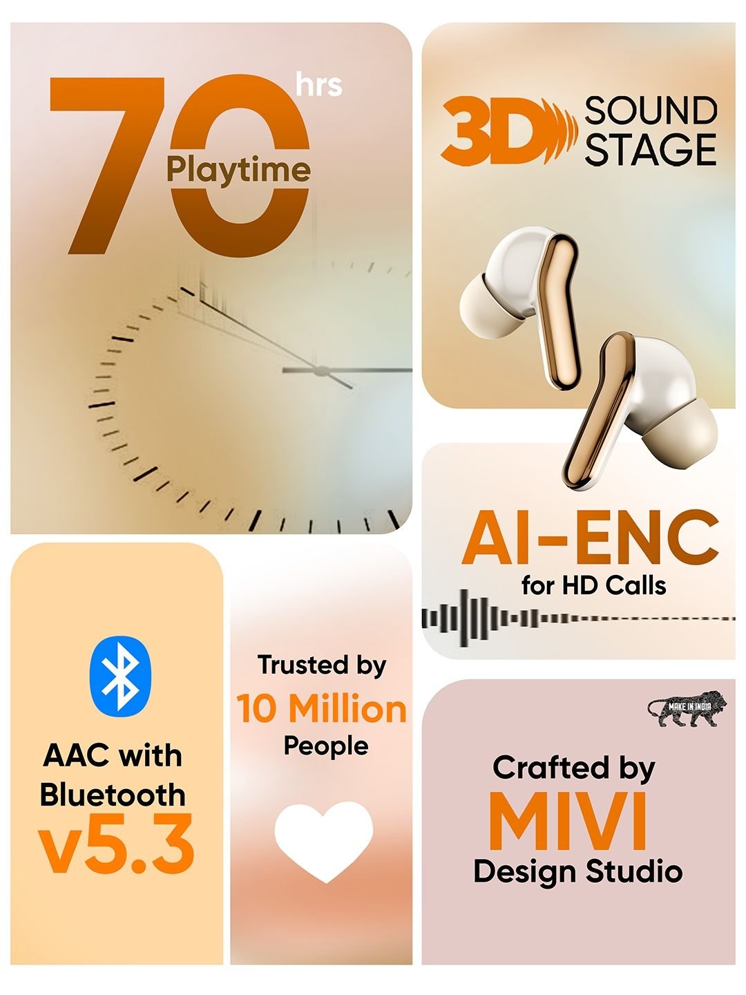 mivi DuoPods Roar TWS Earbuds - Mocha Beige - Image 2