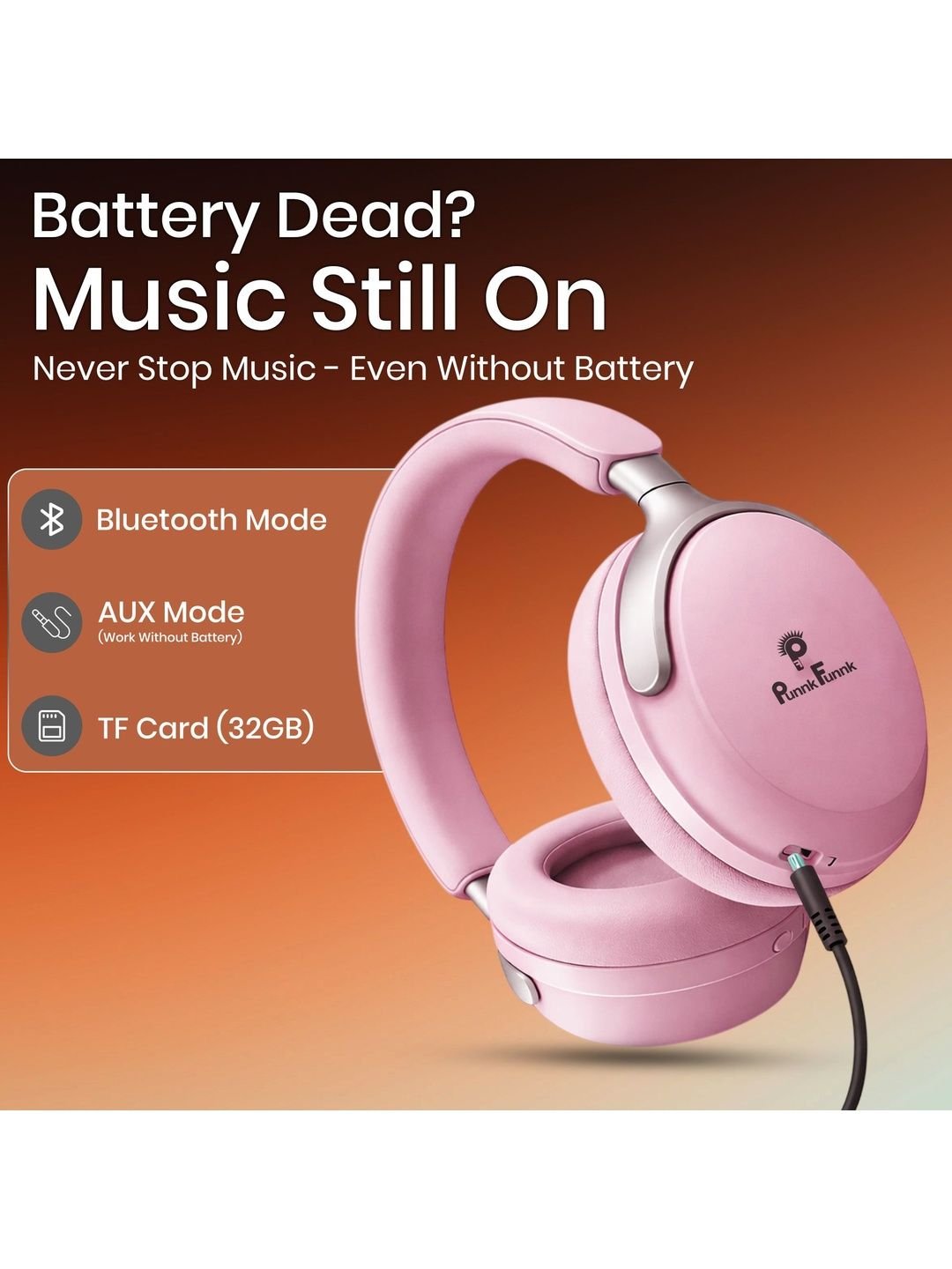 PunnkFunnk Wireless Over Ear Headphones - Image 2