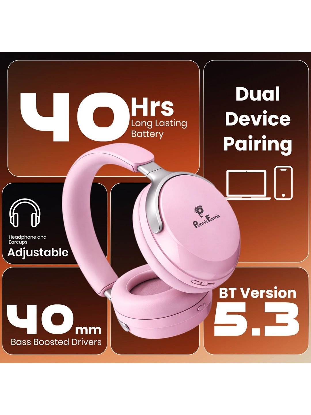PunnkFunnk Wireless Over Ear Headphones - Image 4