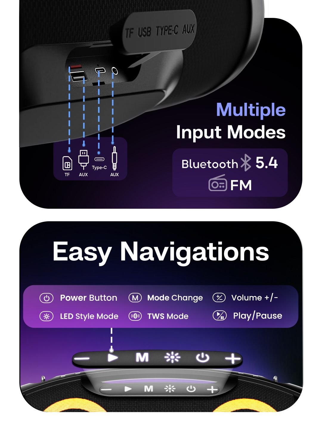 GOBOULT GOBOULT Bassbox Q60 Upto 14H Battery, 60W Bass Output, RGB LED Light, Dual Drivers, 5.4v 60 W Bluetooth Speaker - Image 4