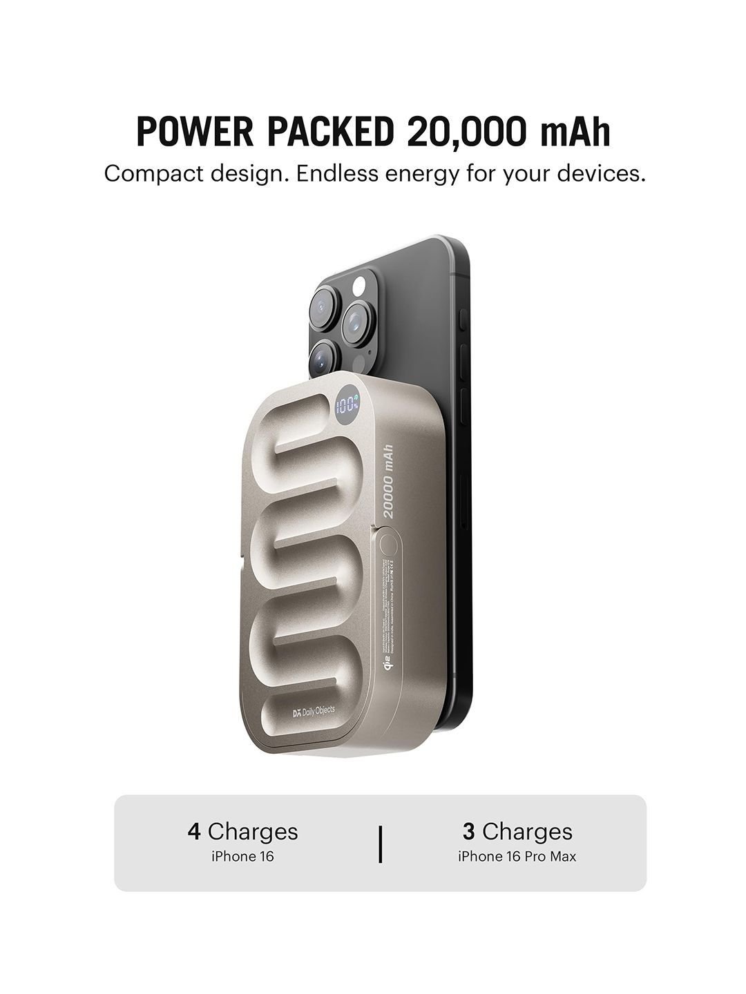 DailyObjects Loop Qi2-Certified Power Bank 20000 mAh, Model - F70D-A (Titanium) - Image 3