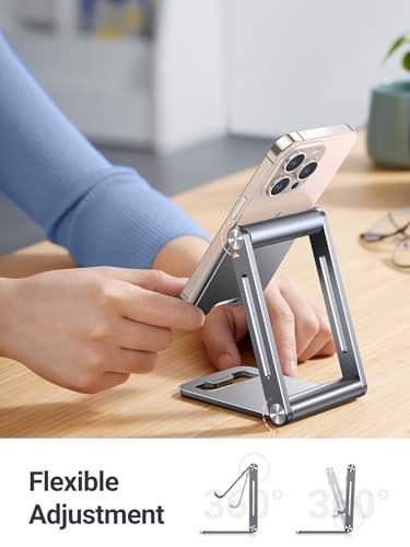 UGREEN Cell Phone Stand Adjustable, Aluminum Holder for Desk, Foldable,Grey | Compatible with iPhone 17 Pro Max, Galaxy S25 Ultra, and More Devices up to 7.9'' - Image 3