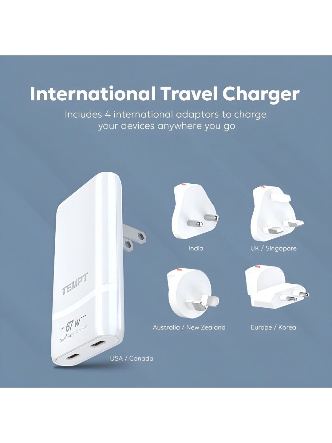 Tempt Globe Universal Charger Adapter 67W With Dual USB -C Ports - Image 3