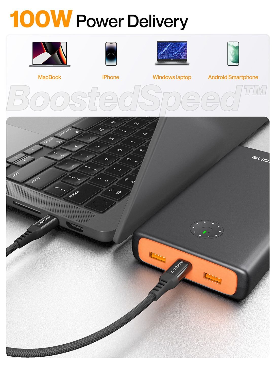 Ambrane 100W Fast Powerbank for MacBook, Type C Laptop & Mobile with 25,000mAh - Image 2