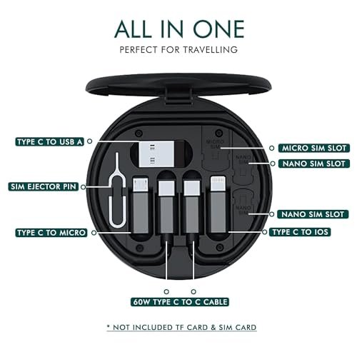 All in one 60W USB Fast Charging Travel Data Cable Set Multifunctional Conversion Head Portable Multi-Type Charging Connector USB TypeC Adapter Sim Storage with Sim Eject Pin and Mobile Stand - Image 2