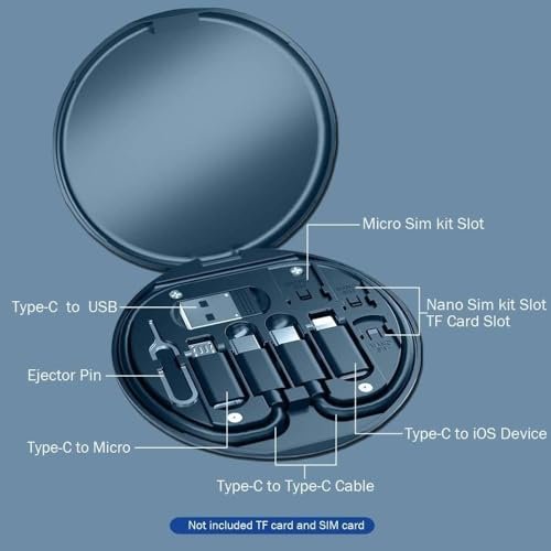 All in one 60W USB Fast Charging Travel Data Cable Set Multifunctional Conversion Head Portable Multi-Type Charging Connector USB TypeC Adapter Sim Storage with Sim Eject Pin and Mobile Stand - Image 4