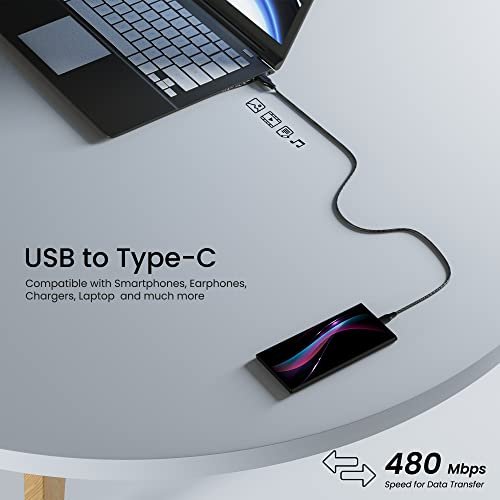 Ambrane Unbreakable 3A Fast Charging 1.5m Braided Type C Cable for Smartphones, Tablets & other Type C devices, 480Mbps Data Sync, Quick Charge 3.0 (RCT15A, Black) - Image 3