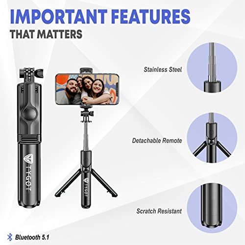 Tygot Bluetooth Extendable Selfie Stick with Wireless Remote and Tripod Stand, 3-in-1 Multifunctional Selfie Stick with Tripod Stand Compatible with iPhone/OnePlus/Samsung/Oppo/Vivo and All Phones - Image 3