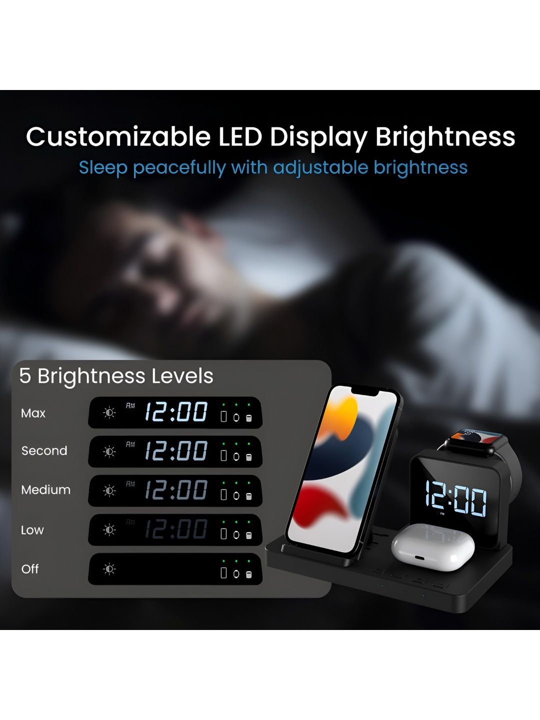 Portronics Bella 15W Wireless Charger with Alarm Clock Phone Earbud Charging QI Enable - Image 3