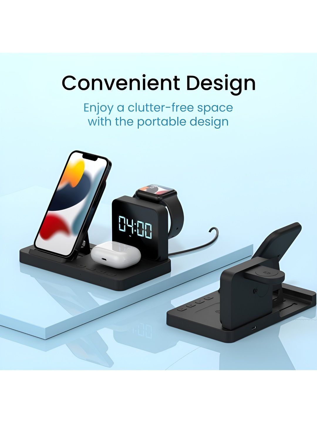 Portronics Bella 15W Wireless Charger with Alarm Clock Phone Earbud Charging QI Enable - Image 4