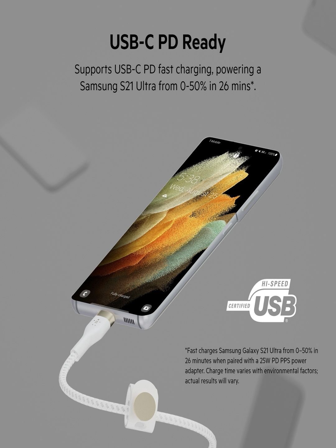 Belkin 1M 3.3FT USB-C TO USB-C 2.0 USB Cable - Image 4