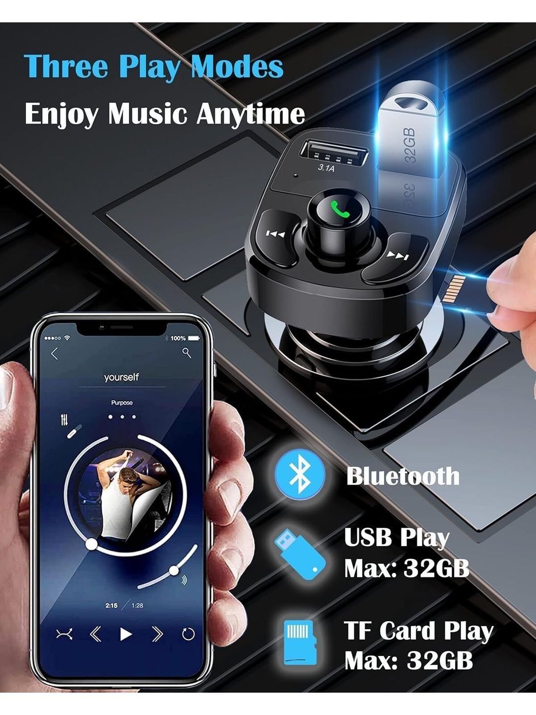 Spiaty Spiaty Lossless Sound Quality Fm Transmitter Plug In & Mp3 Bluetooth Player Car Charger
