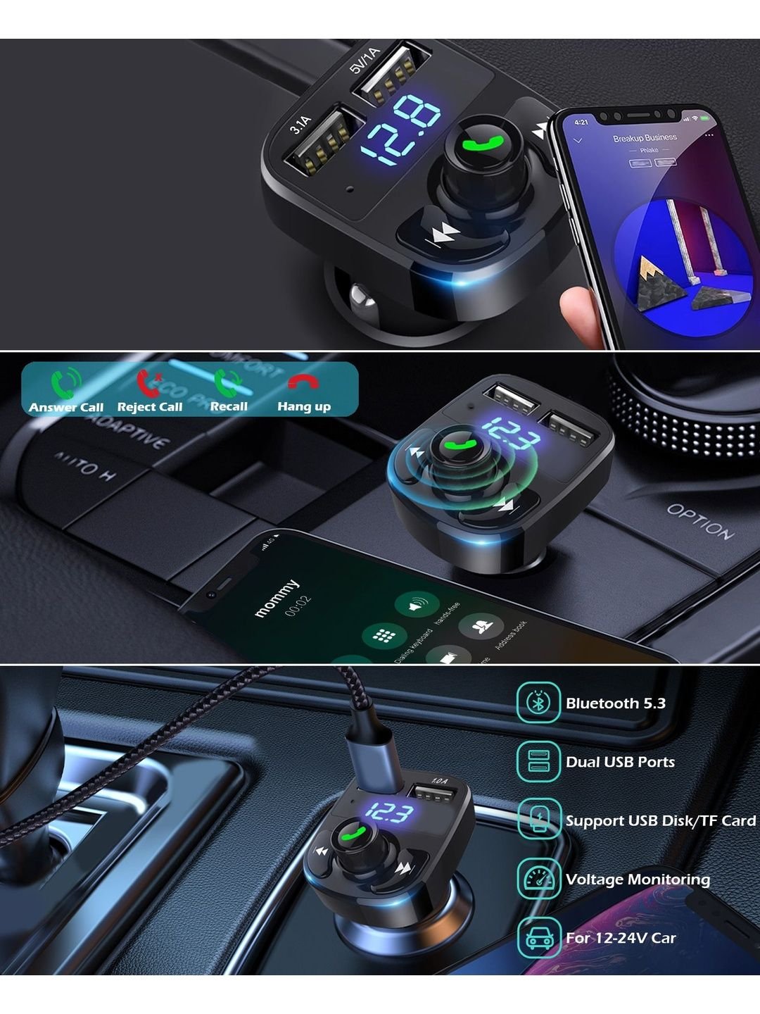 Spiaty Spiaty Lossless Sound Quality Fm Transmitter Plug In & Mp3 Bluetooth Player Car Charger - Image 2