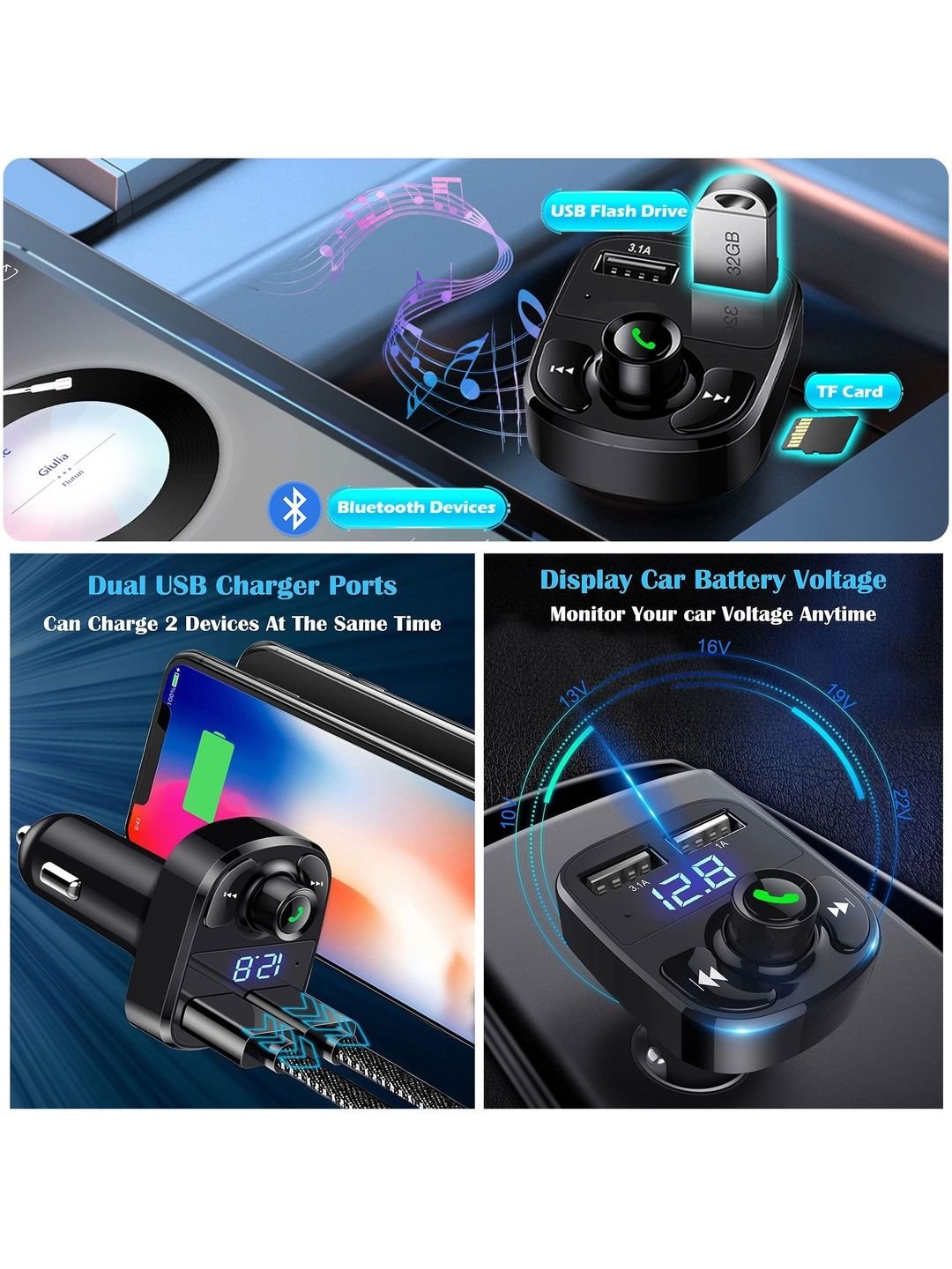 Spiaty Spiaty Lossless Sound Quality Fm Transmitter Plug In & Mp3 Bluetooth Player Car Charger - Image 3