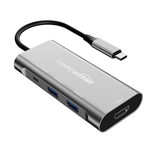 Basics USB-C Hub Dock 7-in-1 with 4K 30HZ HDCP Compliant, Aluminium Type C Adapter with 4K HDMI Port, USB 3.0 Port, USB-C Power Delivery, TF/SD Card Reader, Mac and Windows USB-C Devices