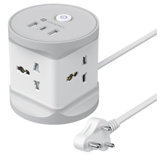 Portronics Power Plate 9 Pro, 2500W 7-in-1 Desktop Charging Station with 4X Universal Sockets, 12W USB-A & Type-C Ports, Space-Saving Power Extender, 2M Cord, Power Switch, Child Proof Shutters