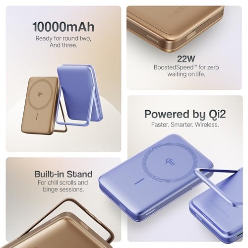 Ambrane Qi2 Magsafe Wireless 10000mAh Powerbank, Faster 15W Wireless Charging, Better Magnetic Strength, Low Heat with Qi2 Certified Technology, Metal Stand, for iPhone 12 or Later (MagSurge, Purple) - Image 2